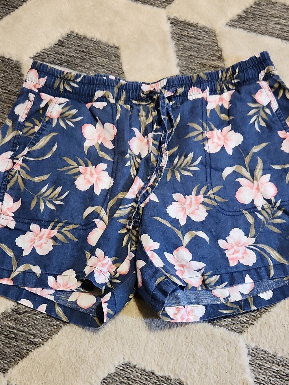 Amazon Essentials Navy Floral High-Waist Drawstring Shorts